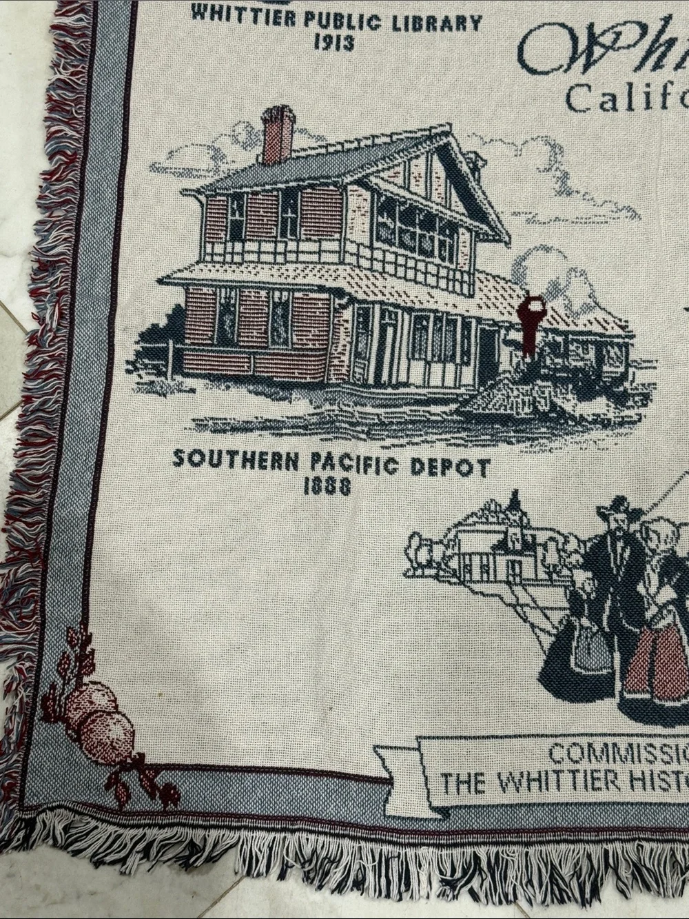 Whittier Museum -California Souvenir Tapestry Throw Blanket Scenes 48” by 68”